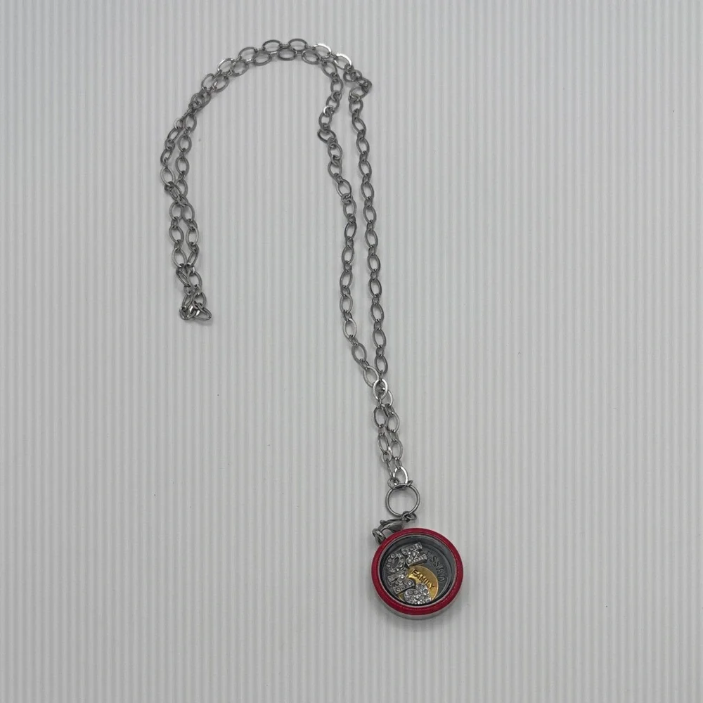 Elegant Silver Floating Locket MOM Hearts, Blessed, Family Long Pendant Necklace